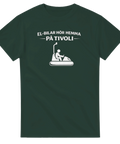 Illustration av radiobil med texten El-bilar hör hemma på tivoli – mörkgrön t-shirt