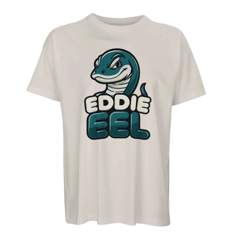 Illustrerad t-shirt med en kaxig ål och texten Eddie Eel