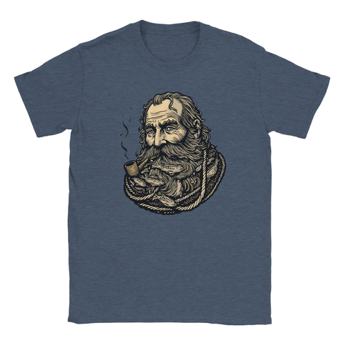 Nostalgisk t-shirt i mörkblå melerad ton med motiv av en gammal sjöbjörn