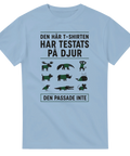 Ljusblå t-shirt med ironiskt tryck av missnöjda djur i olika storlekar