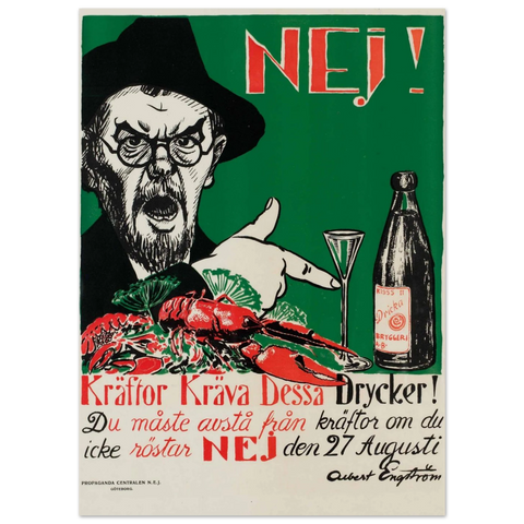 Retro svensk affisch med Kräftor kräva dessa drycker