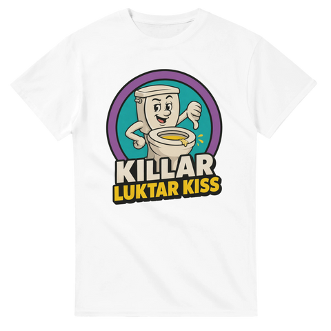 Barnsligt skämt på tryck med en sur toalettstol – humor t-shirt för fest