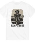 Vintage illustration av skelett-cowboy vid retro bil – grafisk t-shirt