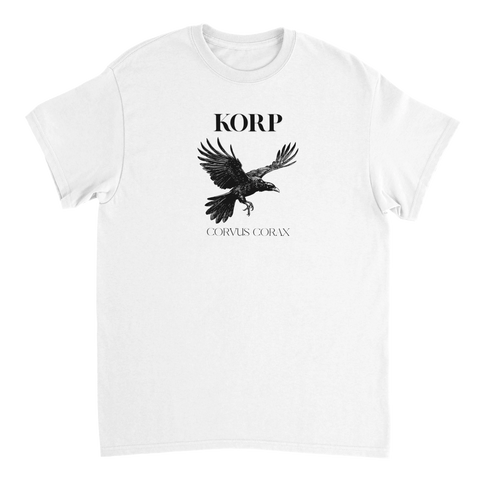 Svartvit illustration av en flygande korp – grafisk t-shirt