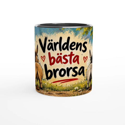 Mugg med texten Världens bästa brorsa och tecknade åsnor.