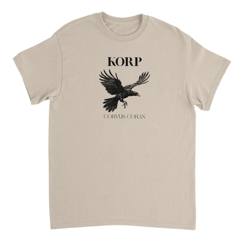 Beigefärgad t-shirt med konstnärligt tryck av en korp