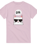 Cool katt med solglasögon och LOL-citat – grafisk t-shirt i ljusrosa