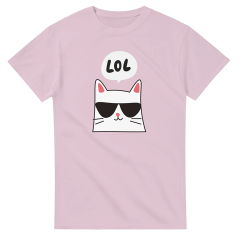 Cool katt med solglasögon och LOL-citat – grafisk t-shirt i ljusrosa