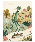 Illustrerad konstposter med retro katt i naturmiljö, tryckt på semi-glossy papper