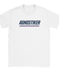 T-shirt med retrotryck AGNOSTIKER i blått och lila – vit t-shirt