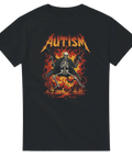 Autism t-shirt med skelett och eld i metalstil – svart