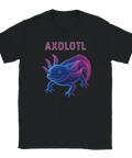 Svart t-shirt med neonfärgad axolotl och texten Axolotl
