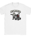 Satirisk illustration av en grönländsk man som pekar bort en amerikansk affärsman – vit t-shirt
