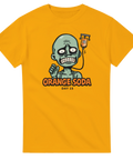 Tecknad utmärglad figur med orange soda-dropp – gul skräck t-shirt