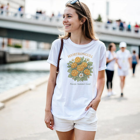 somrig dam t-shirt med naturinspirerat hjortrontryck