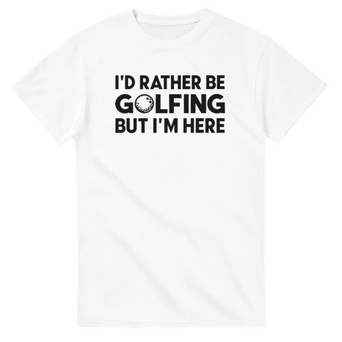 Grafiskt texttryck I'd Rather Be Golfing på vit t-shirt