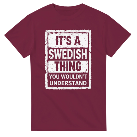 Vinröd t-shirt med textbaserad design i vit sliten retrostil