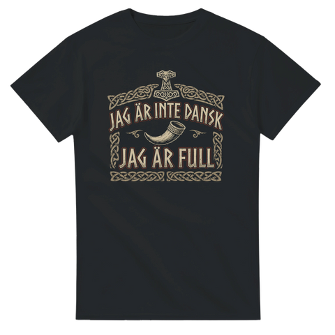 Vikingainspirerat tryck med dryckeshorn och nordisk text – grafisk t-shirt