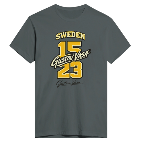 Grå t-shirt med kraftfullt grafiskt motiv av årtalet 1523