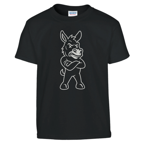 Svart t-shirt för barn med en tjurig åsna i minimalistisk stil