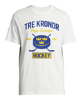 Retro hockeymotiv med puck och klubbor – Tre Kronor t-shirt