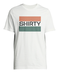 Grafiskt blockmotiv med textdesign i retrostil tryckt på t-shirt