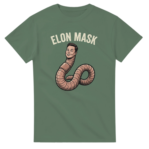 Elon Mask ordvits med retro-tryck på en grön t-shirt för teknikintresserade
