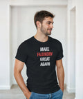Stilren t-shirt med satirisk slogan om falukorv och svensk kultur
