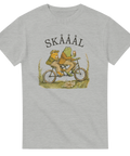 Klassisk illustration av grodor som cyklar och dricker – humoristisk t-shirt