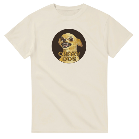humor t-shirt Crazy Dog beige tröja med hundillustration