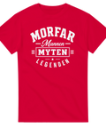 Stilrent vitt tryck med texten Morfar på röd t-shirt