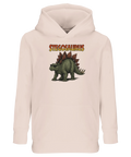 Lekfull dinosauriedesign med retrotext tryckt på ljusbeige hoodie för barn