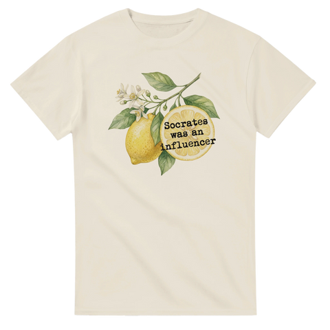 Vintageinspirerat citronmotiv med satirisk text – stilren t-shirt