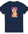 Marinblå t-shirt med färgstarkt och respektlöst grafiskt motiv