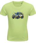 Ljusgrön barn-t-shirt med en svensk polisbil och färgstänk
