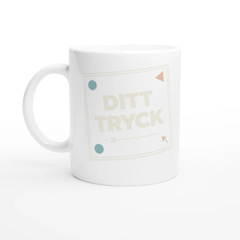 Keramisk kaffekopp med eget tryck i helvitt utförande – minimalistisk stil