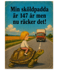 Nostalgisk barnboksstil med sköldpadda på landsväg – grafiskt tryck