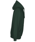 Ensfärgad mörkgrön hoodie, sidovy, med dragsko och magficka.