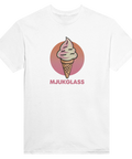 Retroinspirerad illustration av en mjukglass tryckt på vit t-shirt