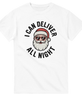 Vintage-inspirerat tryck med jultomte och texten I Can Deliver All Night