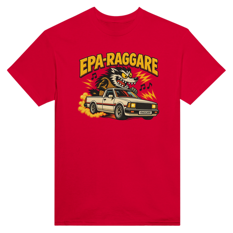 Röd t-shirt med hotrod-motiv för raggare