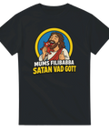 Satirisk illustration av Jesus som äter en djävul på svart t-shirt