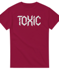 Vinröd t-shirt med vitt Toxic motiv i stilren streetwear design