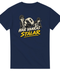 Vintage inspirerad t-shirt med humoristiskt tjuvmotiv på marinblå bas