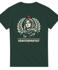 Heroisk illustration av kvinna med lagerkrans och röd stjärna – politisk t-shirt