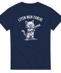 Svartvit gravyrstil med arg katt och revolver – t-shirt med attityd
