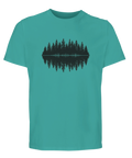 T-shirt i mörk turkos färg med ett stilrent och symmetriskt skogsmotiv