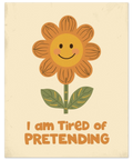 Närbild på en vintageinspirerad poster med motiv av en smileyblomma och tänkvärd text tryckt på halvblankt kvalitetspapper.