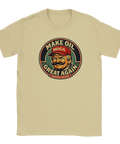 Provokativ t-shirt i sandfärg med grafiskt Make Oil Great Again-motiv