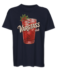 Svensk drinkklassiker som vintage-tryck på marinblå oversized t-shirt